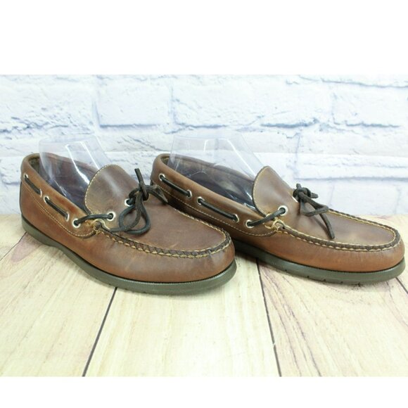 LL Bean Brown Leather Slip On Boat Shoes Loafers Preppy Casual Size 7.5 D - Picture 3 of 9